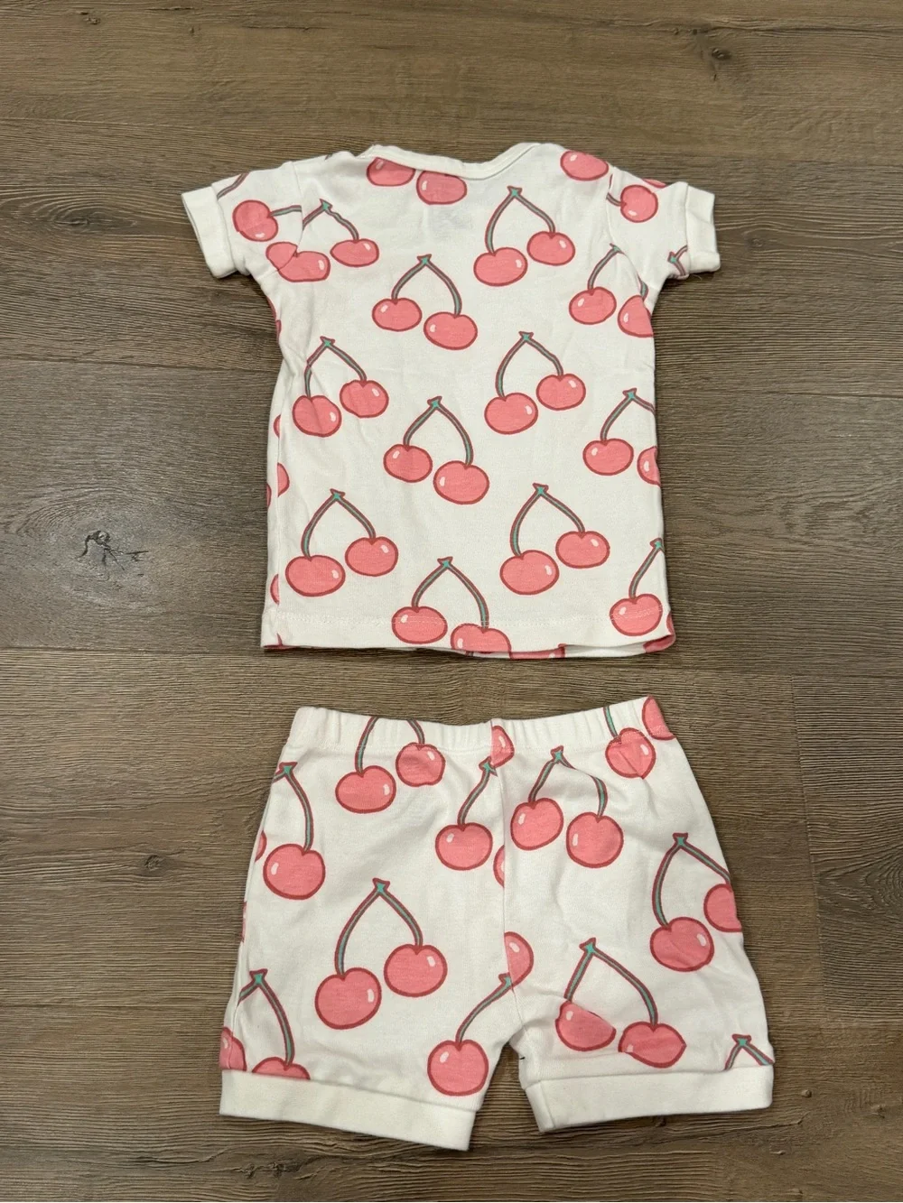 Monica & Andy Cherry Print Short Set Toddler Girl 4T White Pink Organic Cotton